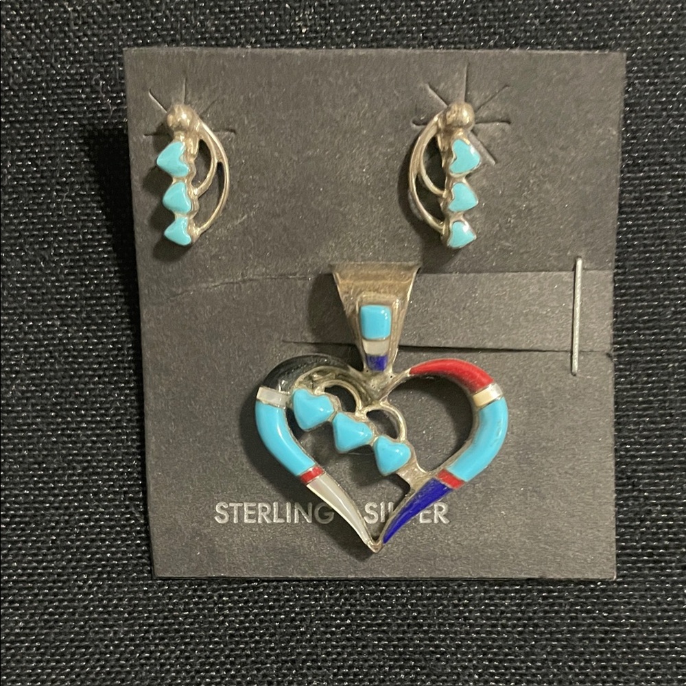 Multicolor stone and sterling silver earring and pendant set